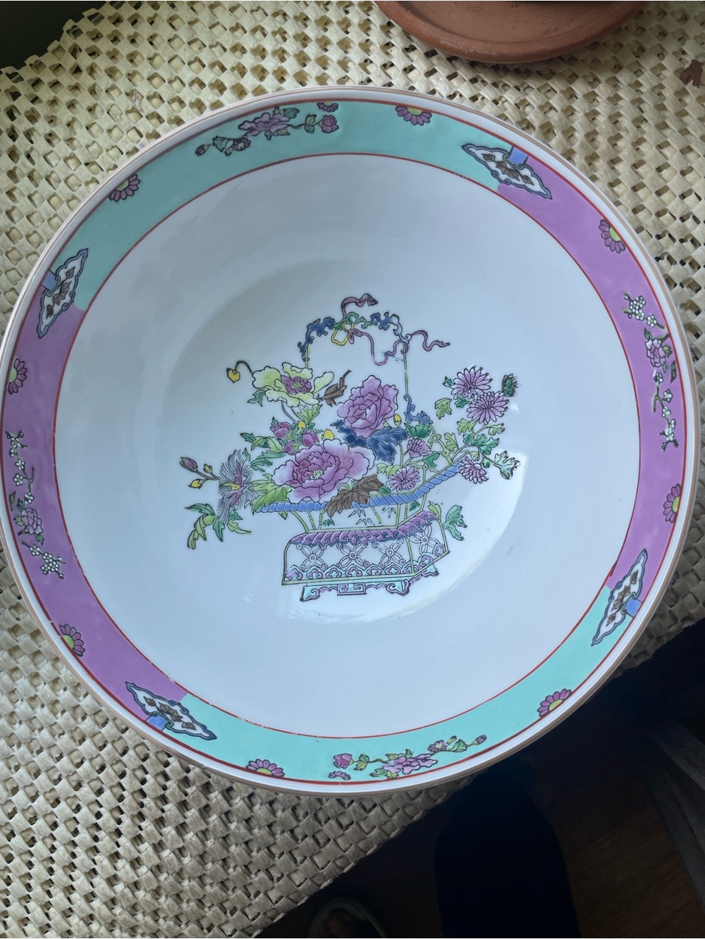 Decorative Pink and Mint Floral Porcelain Serving Bowl